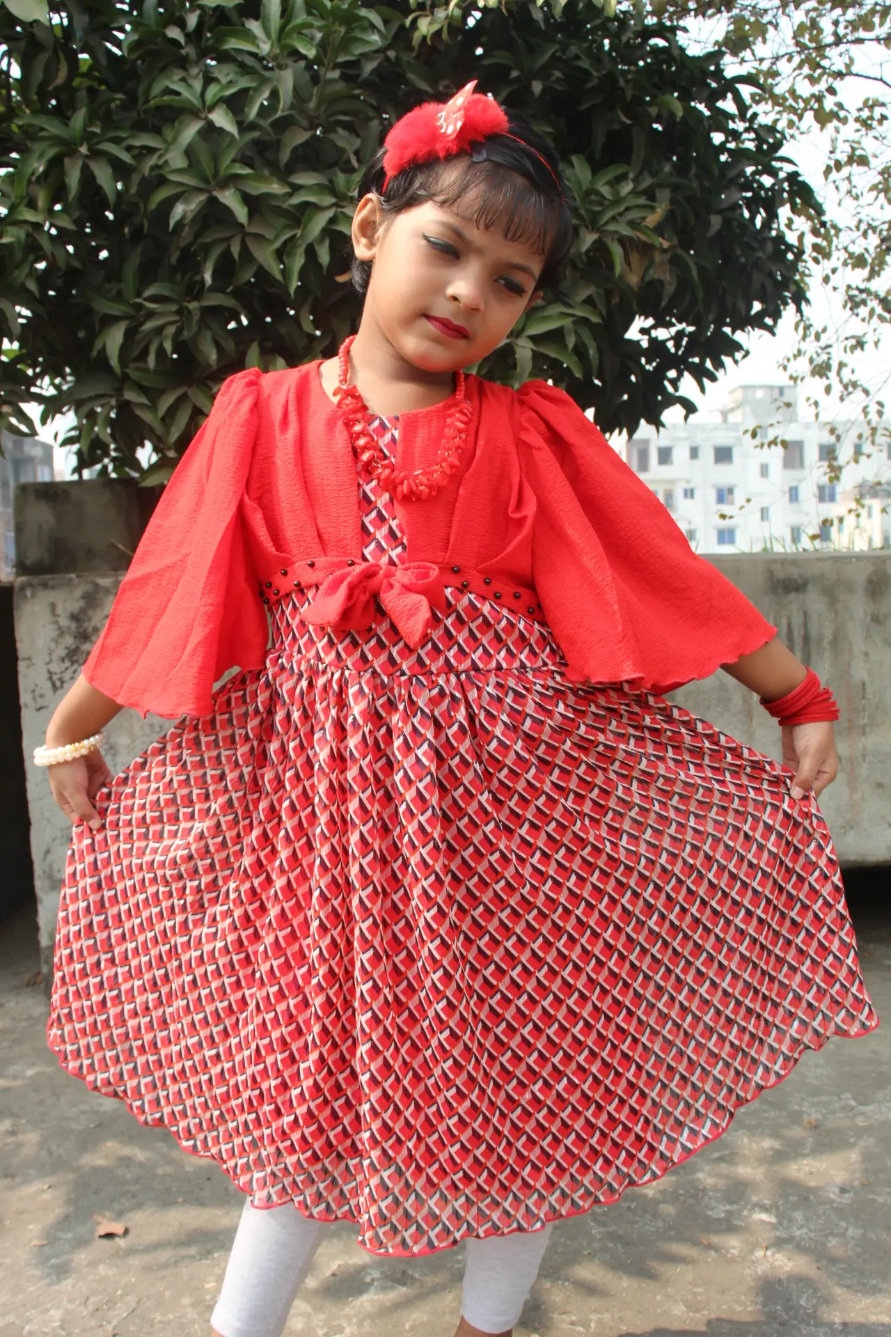 লাল, কালো ও সাদা এর কম্বিনেশনে জর্জেট ফ্রক Baby Dress Collection Online Bangladesh