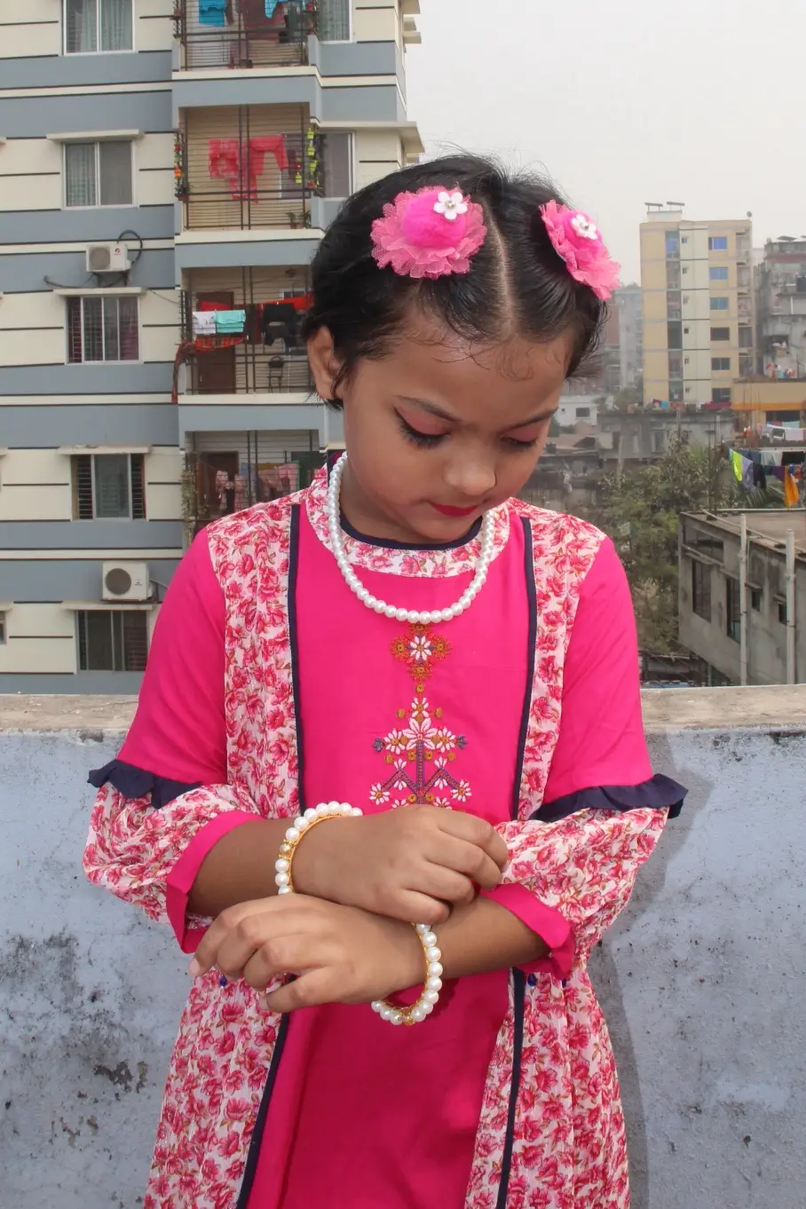 গোলাপি জর্জেট  ফ্রক
