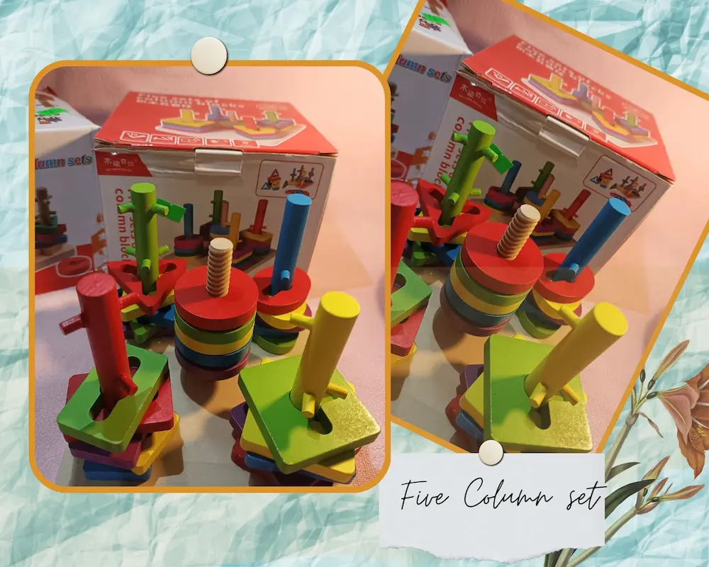 Wooden Five Column Set Blocks Geometry Puzzles Educational Toys for Kids - Multicolors
