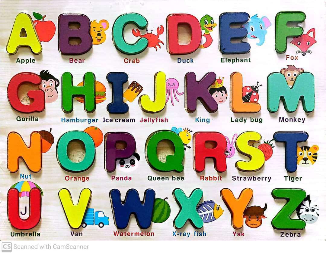 3D Wooden English ABC Alphabet Board Jigsaw Puzzle Game Educational Toy, Multicolour