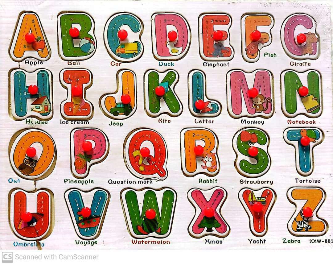 3D Wooden English ABC Alphabet Board Jigsaw Puzzle Game Educational Toy, Multicolour